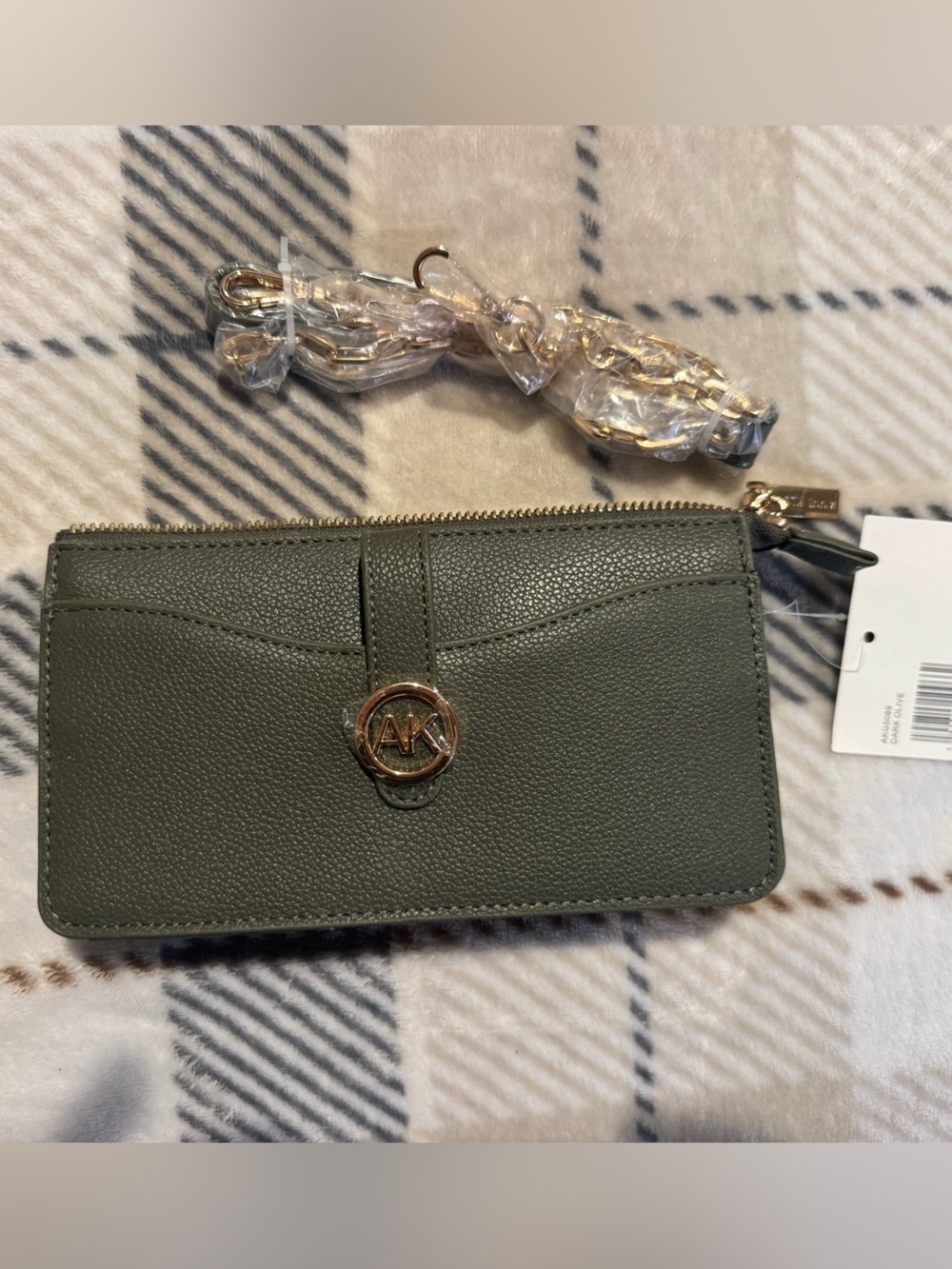 Anne Klein Dark Olive Zippered Wallet on Chain Crossbody